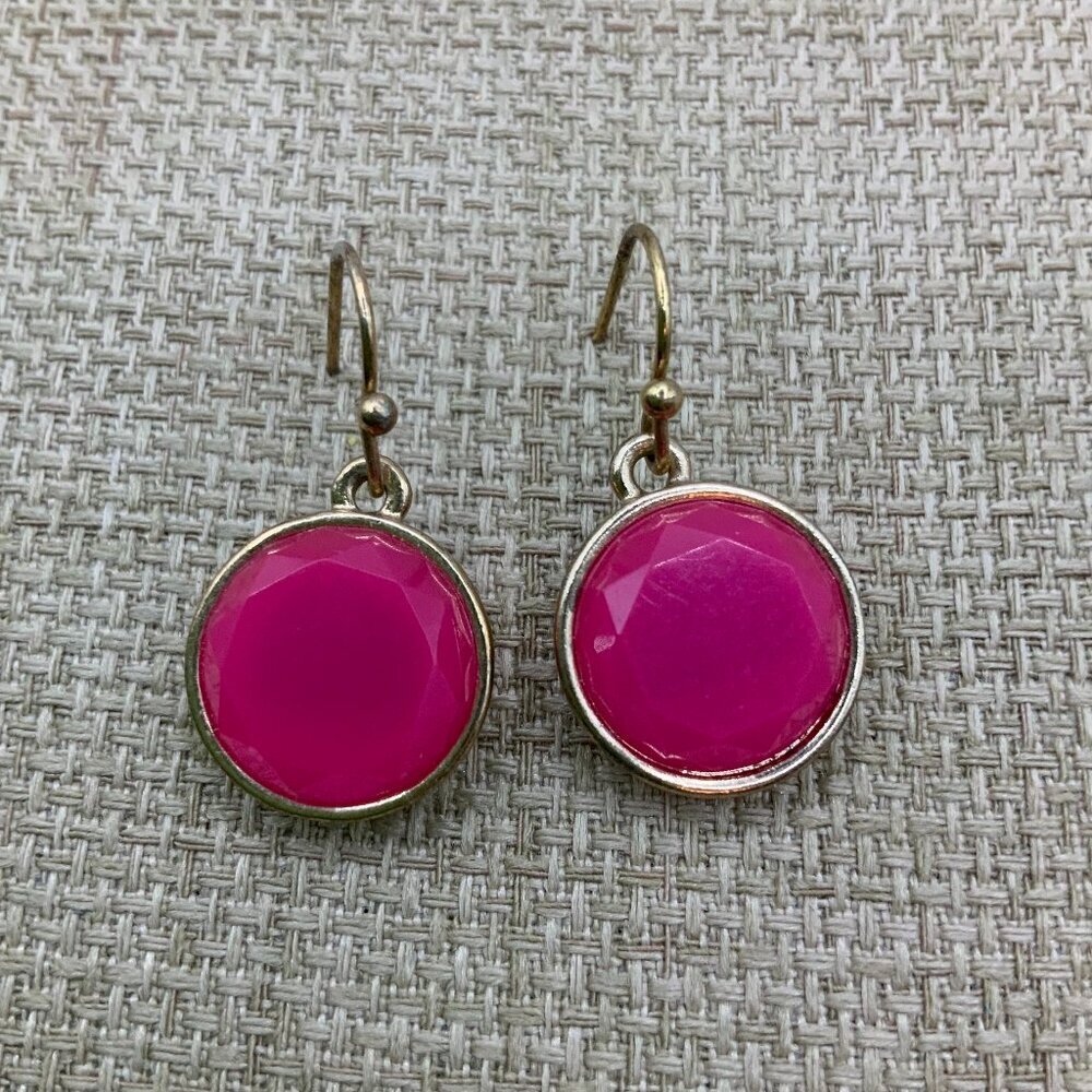 LC Lauren Conrad Faceted Pink Circles Gold Tone Dangling Hook Earrings